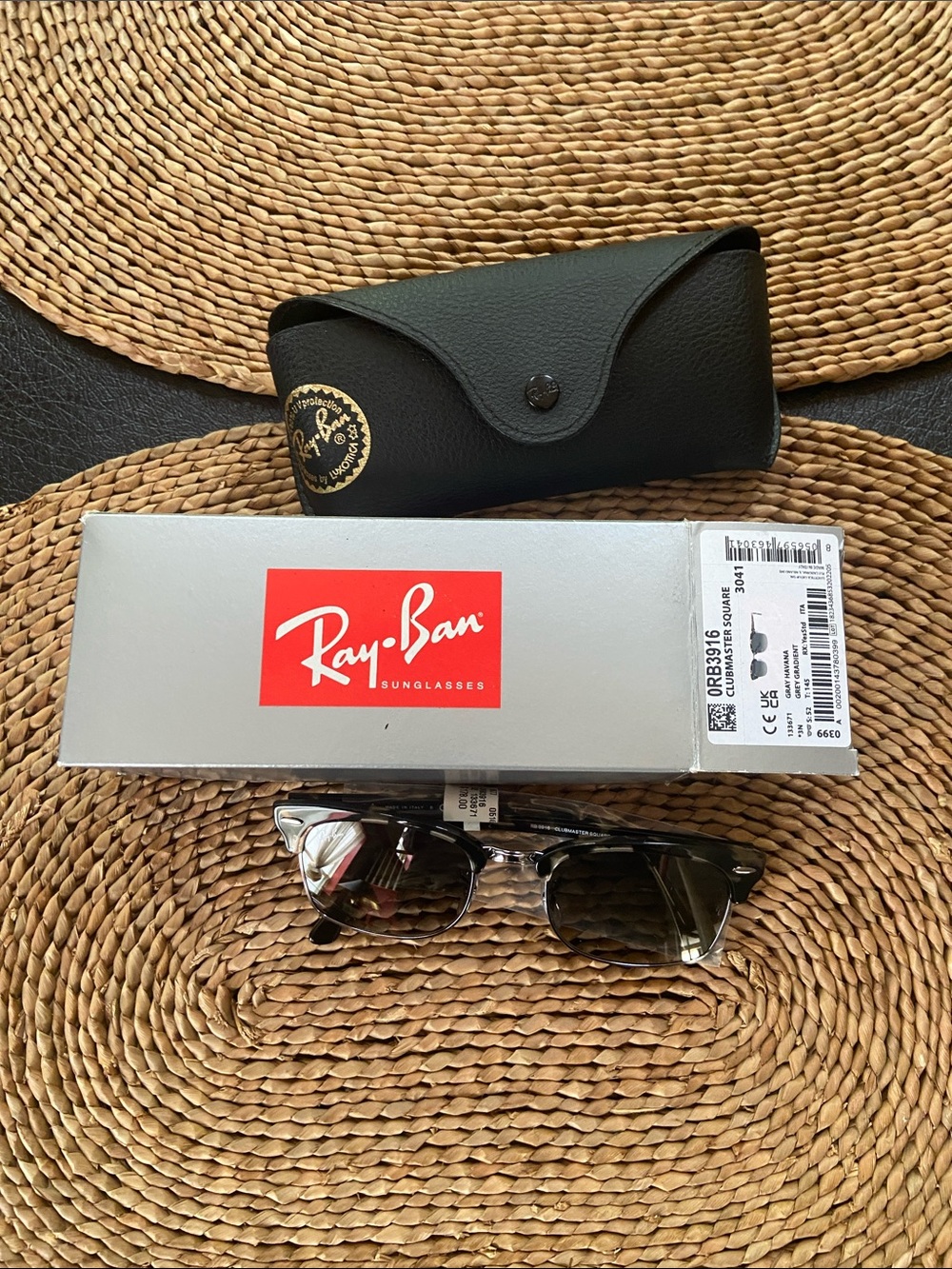 Ray-Ban Gray Havana Sunglasses and Case RB3916 Clubmaster Square